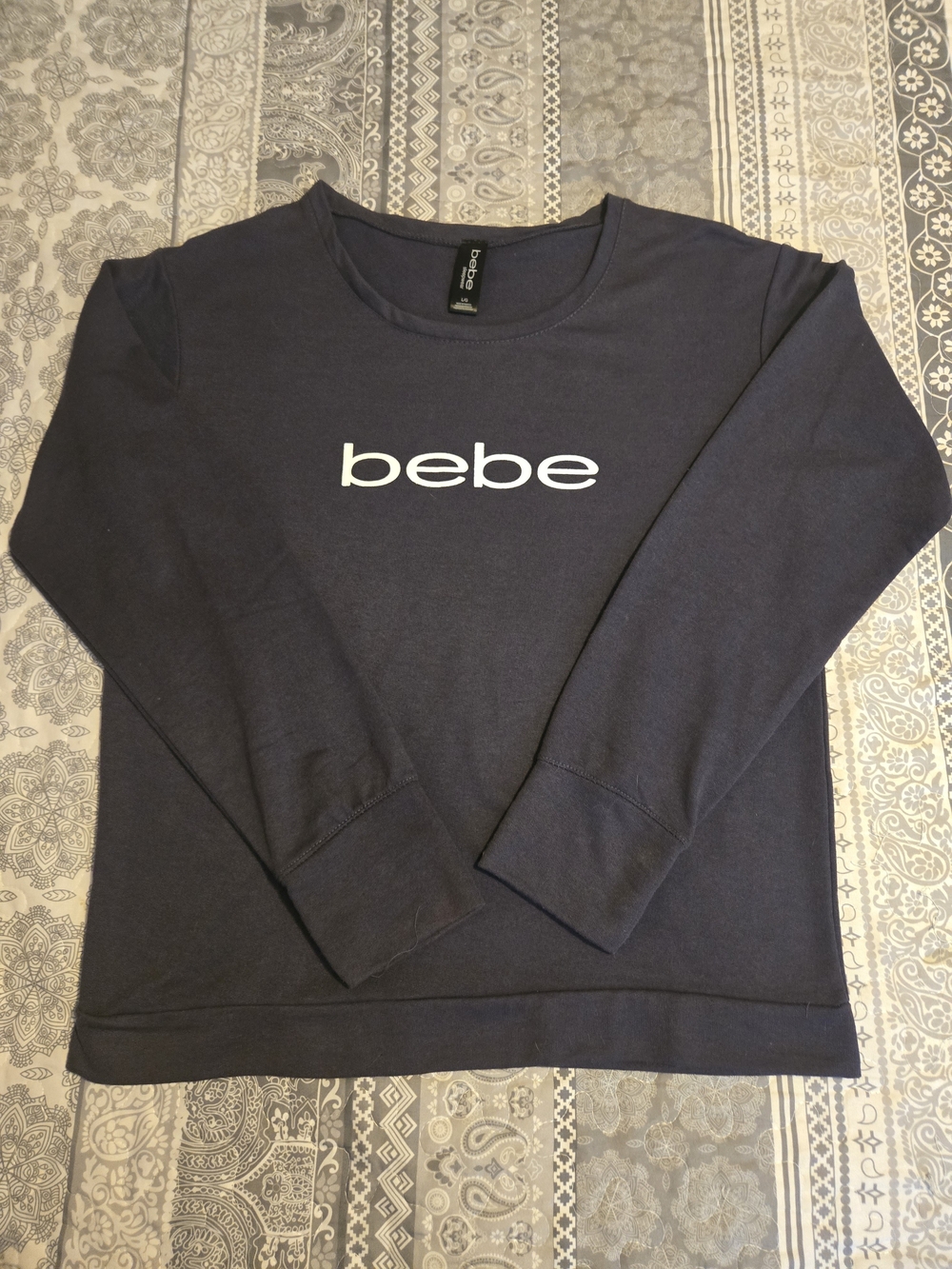 bebe Navy Logo Sleepware Crewneck Sweatshirt Size Large